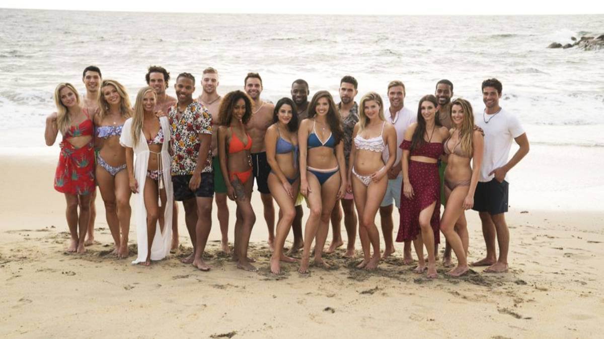 The cast of Bachelor in Paradise Season 5 poses on the beach.