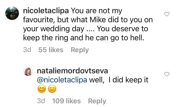 Natalie tells fan she kept the engagement ring 
