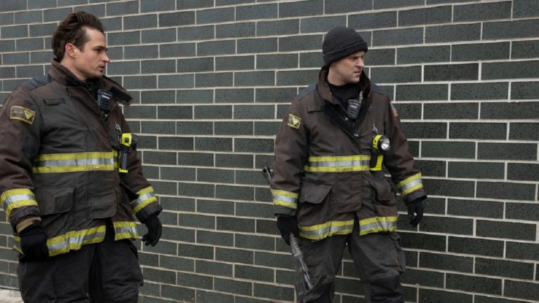 Jon-Michael Ecker and Jesse Spencer on the set of Chicago Fire