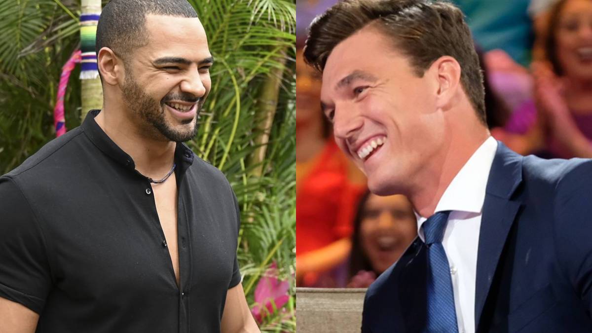 Clay Harbor and Tyler Cameron filming for The Bachelor franchise.