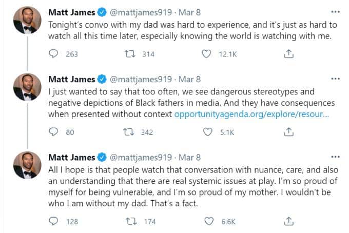 Matt James tweets about the talk with his father.