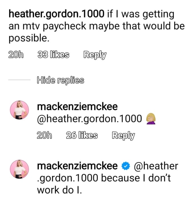 Mackenzie McKee of Teen Mom OG on Instagram