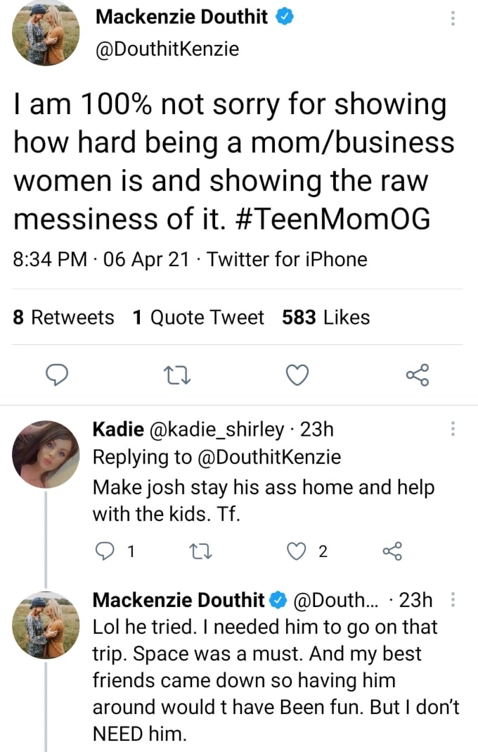 Mackenzie McKee of Teen Mom OG on Twitter