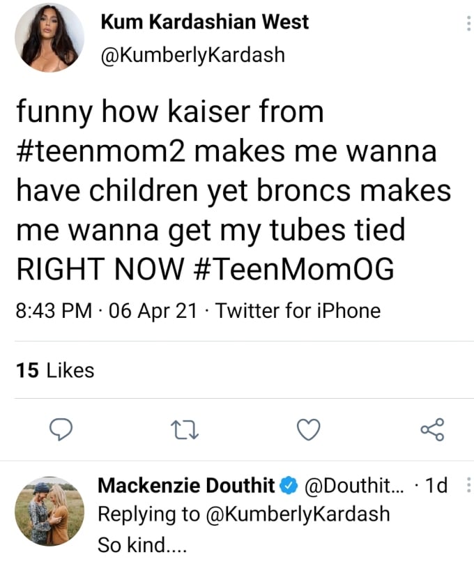 Mackenzie McKee of Teen Mom OG responds on Twitter
