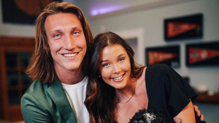 trevor lawrence and wife marissa mowry during nfl draft night
