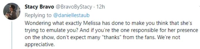 A fan questions Danielle's claim that Melissa is trying to be like her
