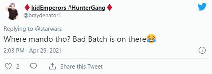 Tweet about The Bad Batch being included on the poster.
