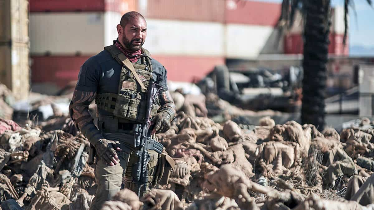 Dave Bautista standing in the bones of bodies in Army of the Dead