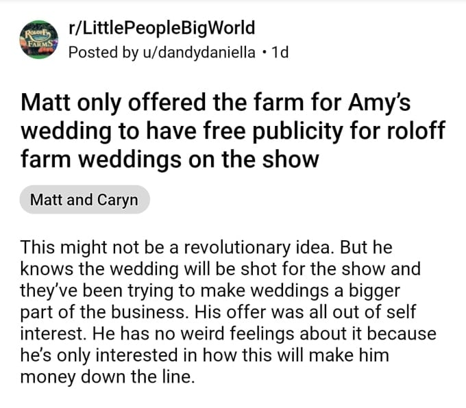 Matt and Amy Roloff of LPBW on Reddit