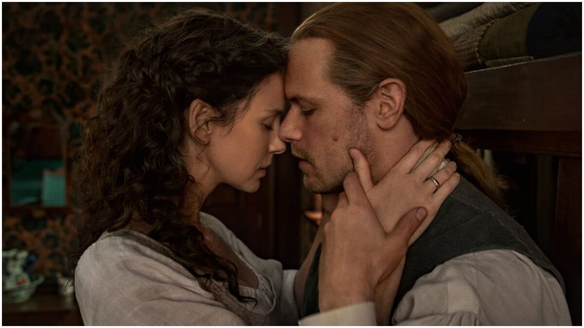 Caitriona Balfe as Claire and Sam Heughan as Jamie Fraser, as seen in Season 6 of Starz's Outlander
