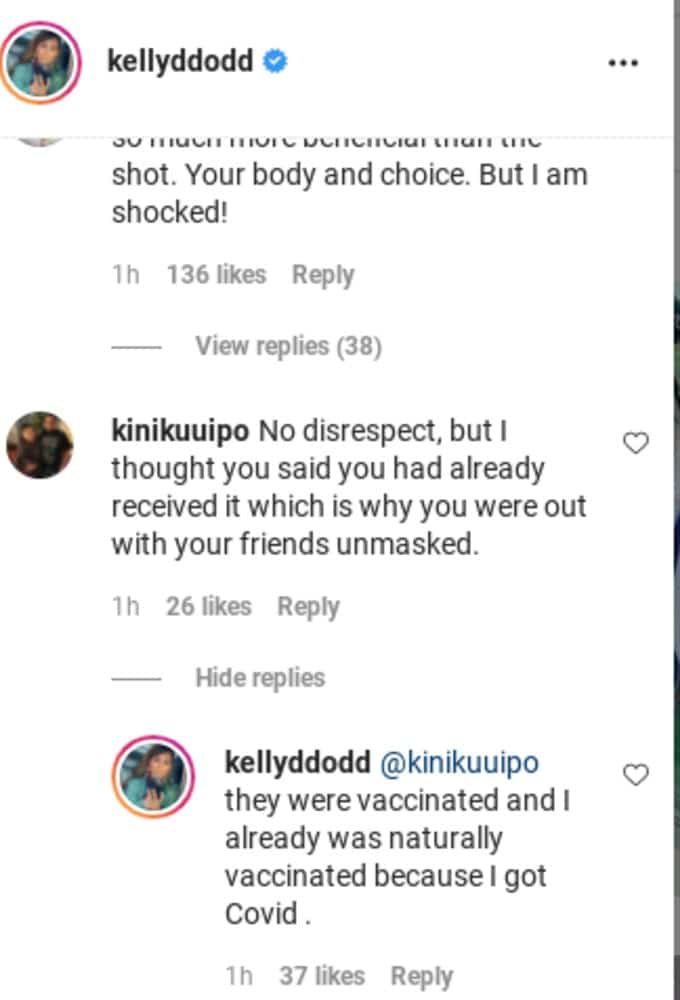 Comments on Kelly Dodd's post. 