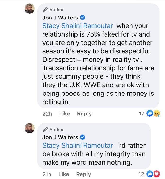Jon Walters Facebook message