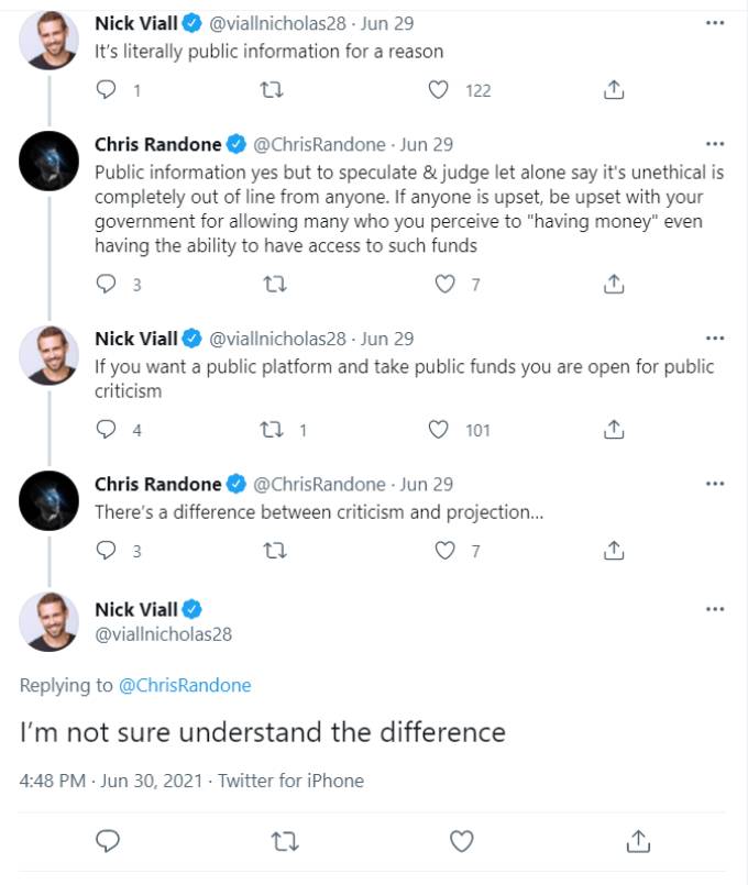 Nick Viall and Chris Randone have a debate on Twitter
