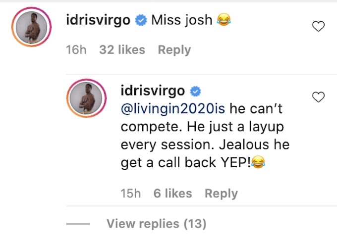 idris virgo of the challenge comments about josh season 37