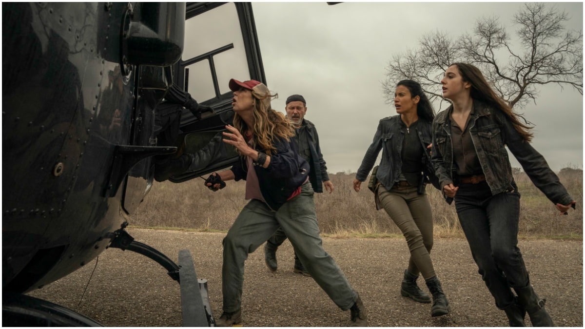 Mo Collins as Sarah, Ruben Blades as Daniel, Danay Garcia as Luciana, and Alexa Nisenson as Charlie, as seen in Episode 16 of AMC's Fear the Walking Dead Season 6