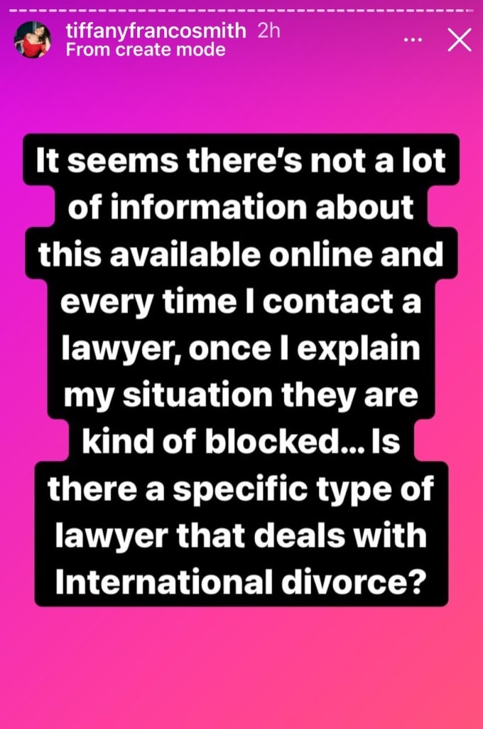 Tiffany Franco asks followers for information on international divorce