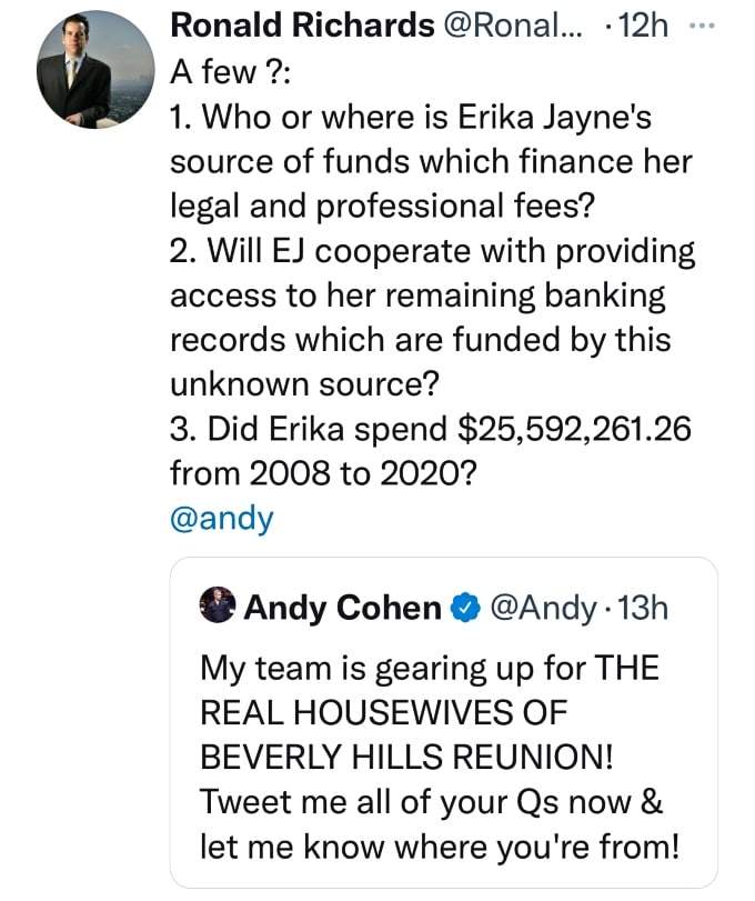 Attorney Ronald Richards has questions for Erika Jayne 