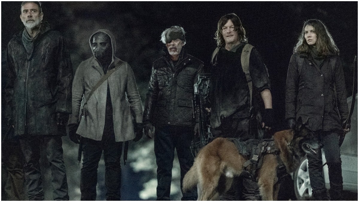 Jeffrey Dean Morgan as Negan, C. Thomas Howell as Roy, Norman Reedus as Daryl Dixon, and Lauren Cohan as Maggie Rhee, as seen in Episode 2 of AMC's The Walking Dead Season 11