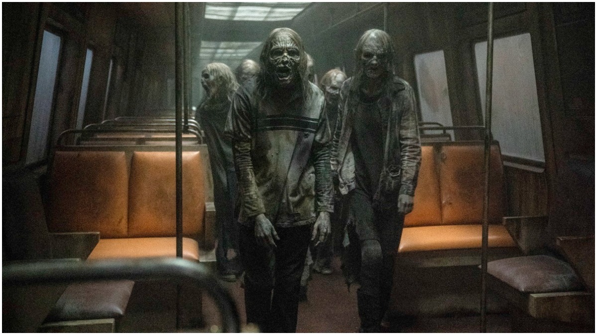 Walkers on a train, as seen in Episode 2 of AMC's The Walking Dead Season 11