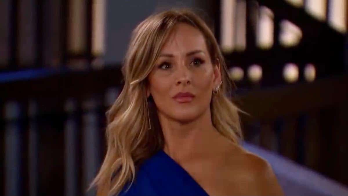 Clare Crawley wears a blue one shoulder dress at night