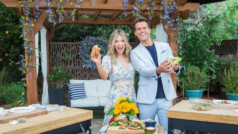 Debbie Matenopoulos and Cameron Mathison on the final episode of Hallmark Channel's Home and Family.