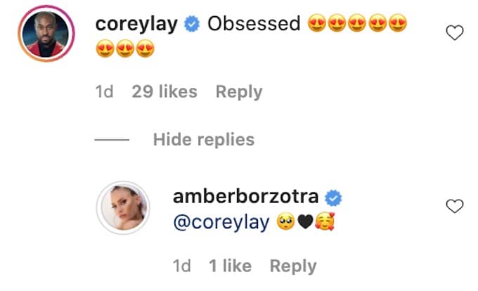corey lay comments on amber borzotra ig photo