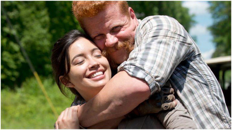 Christian Serratos as Rosita and Michael Cudlitz as Abraham, as sen in a behind-the-scenes shot from Episode 1 of The Walking Dead Season 6
