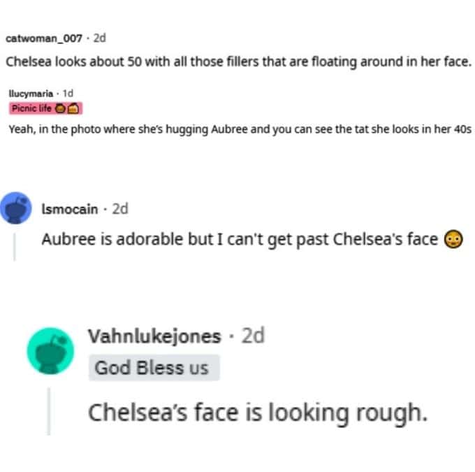 teen mom 2 fans took to reddit to comment on Chelsea houska's face looking older from fillers