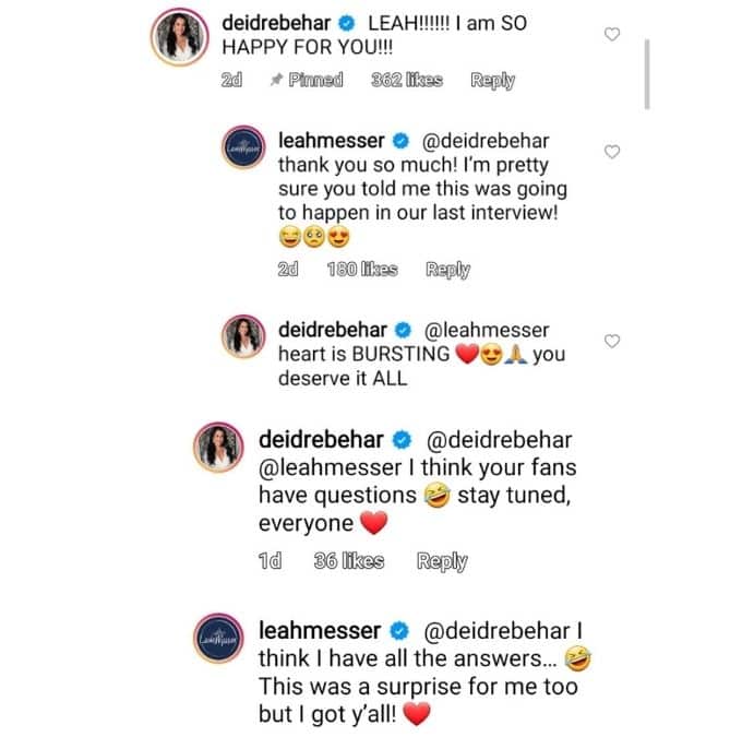 deidre behar commented on leah messer's post on instagram