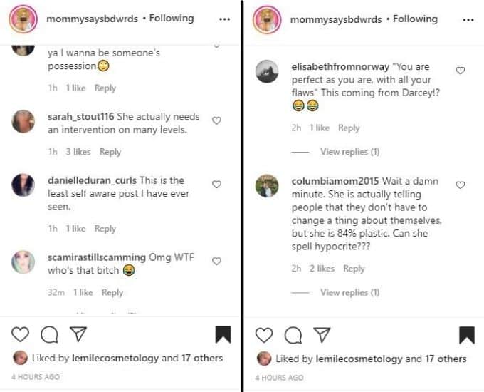 IG comments about Darcey Silva