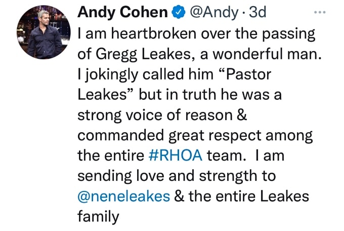 Andy Cohen speaks out after passing of Gregg Leakes 