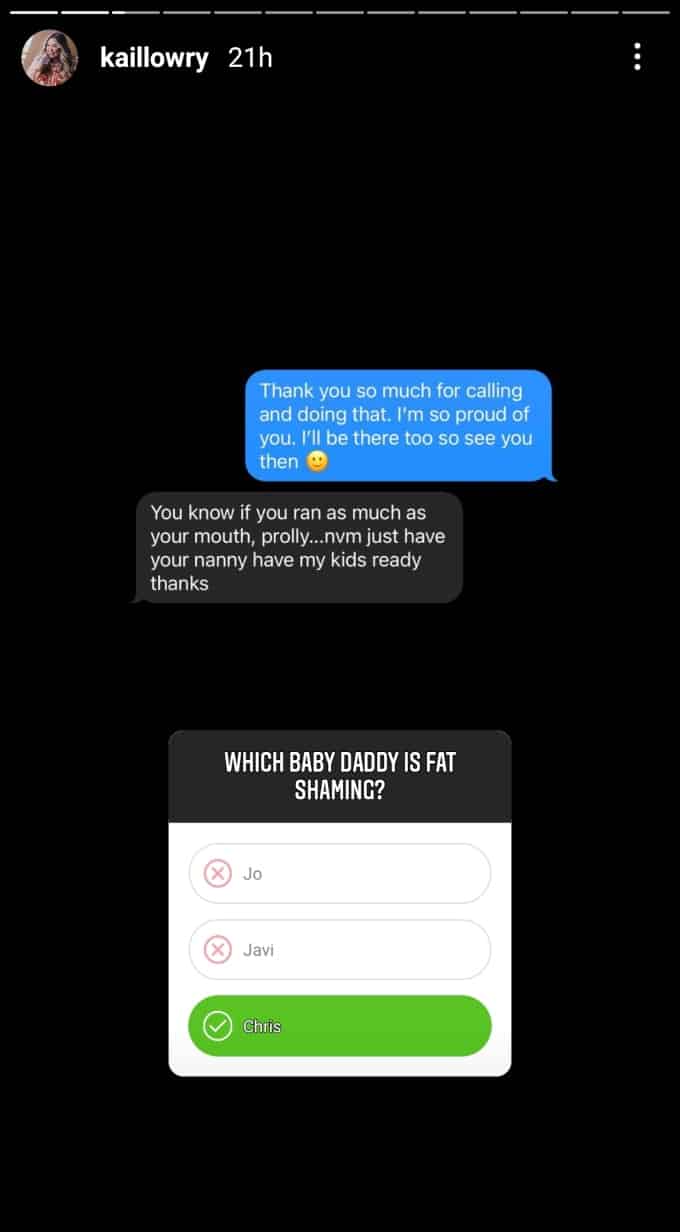 kail lowry and chris lopez's text in which she accused him of fat shaming on instagram