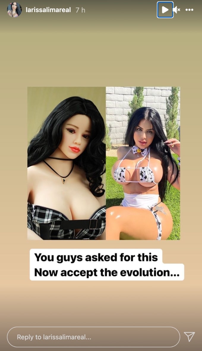 larissa lima shared a pic comparing herself to a blowup doll on instagram