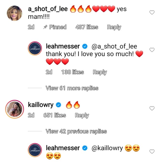 jaylan mobley and kail lowry commented on leah messer's post on instagram