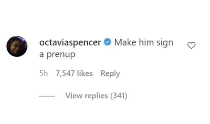 Screenshot of Octavia Spencer's comment