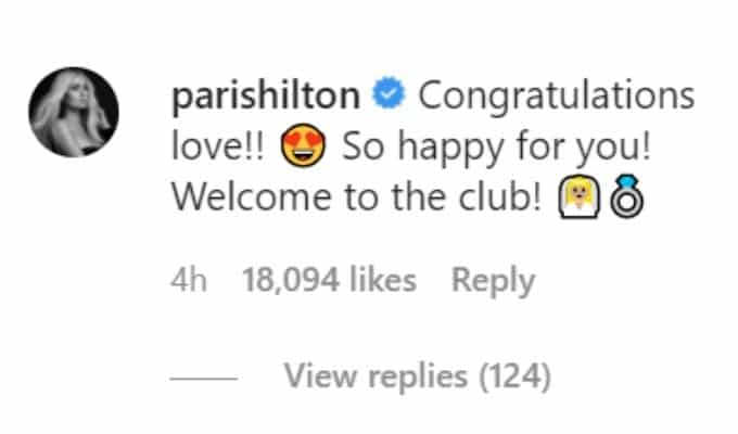 Screenshot of Paris Hilton's comment