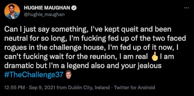 the challenge rookie hughie maughan tweets about spies lies and allies