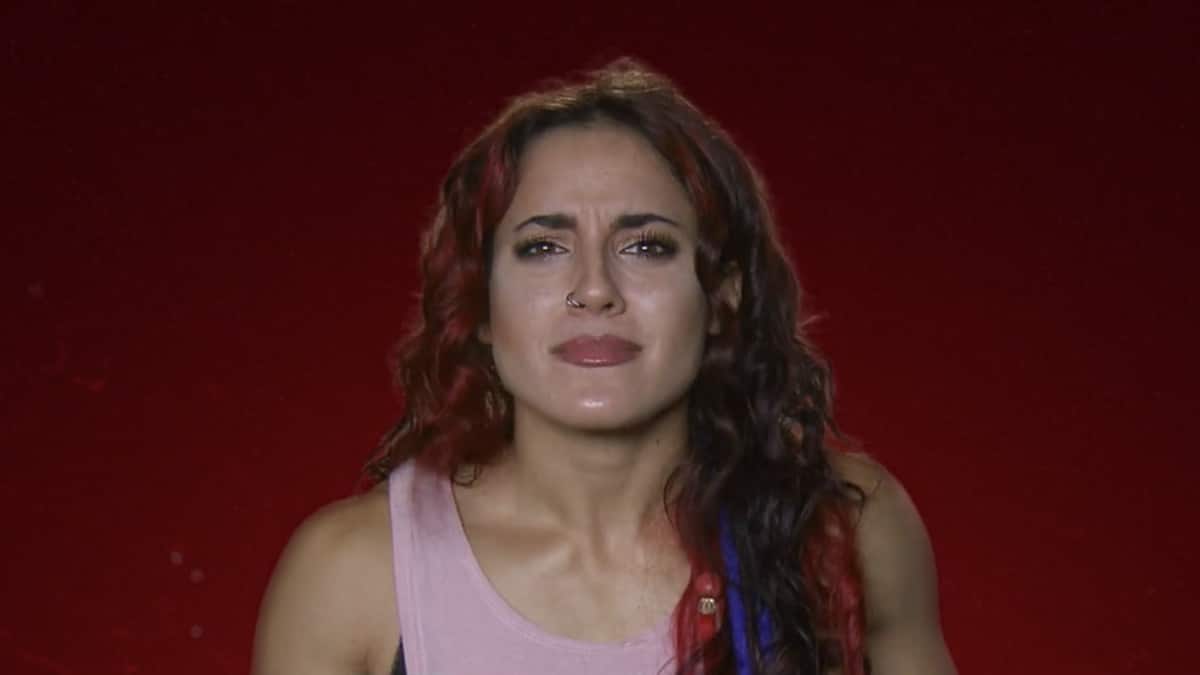 cara maria sorbello of the challenge reacts to paulie calafiore and amber borzotra photo