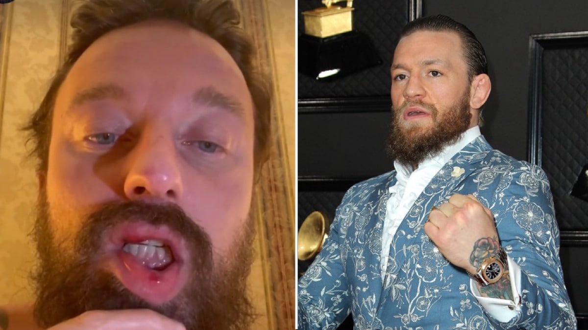 Split-screen of Conor McGregor and Italian DJ Francesco Facchinetti.