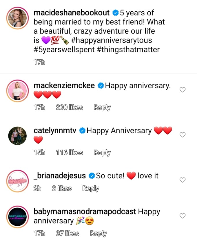 maci bookout celebrated fifth anniversary with taylor Mckinney on instagram