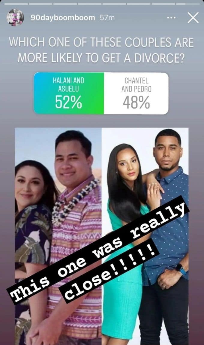 IG story poll about Chantel and Pedro and Kalani and Asuelu