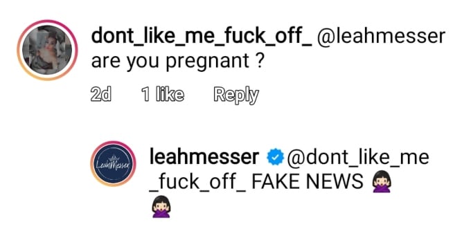 leah messer told a fan her pregnancy rumors are fake news on instagram
