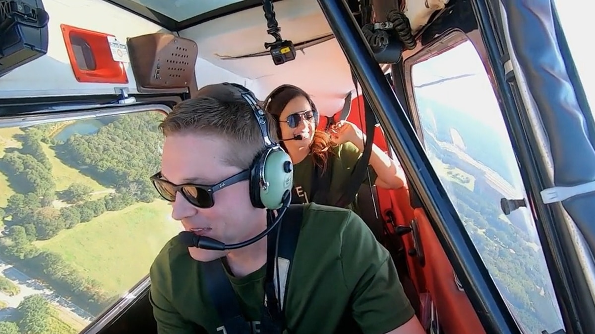MAFS Erik and Virginia fly in a plane for their one month anniversary.