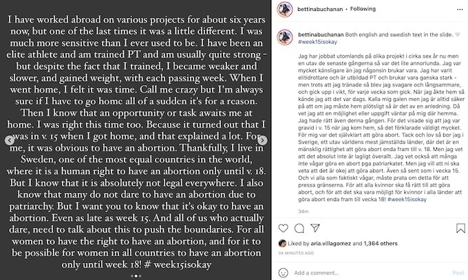 bettina buchanan opens up in ig post about abortion the challenge