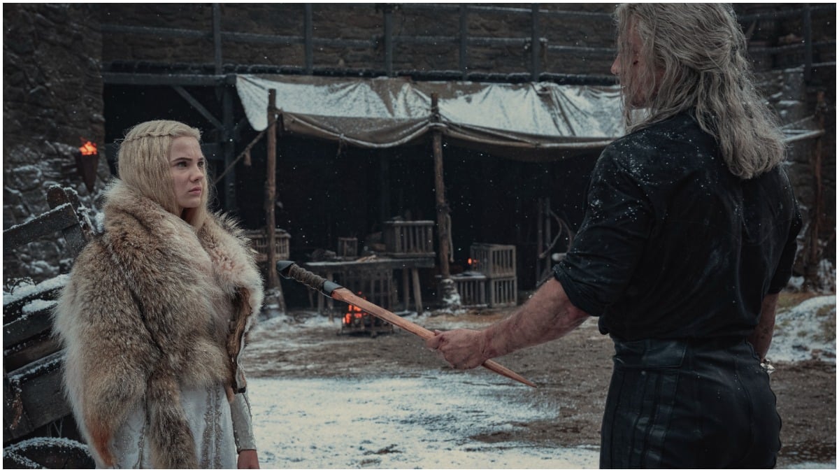 Freya Allan as Ciri and Henry Cavill as Geralt of Rivia, as seen in Season 2 of Netflix's The Witcher
