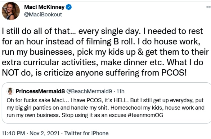 maci bookout defended herself on twitter