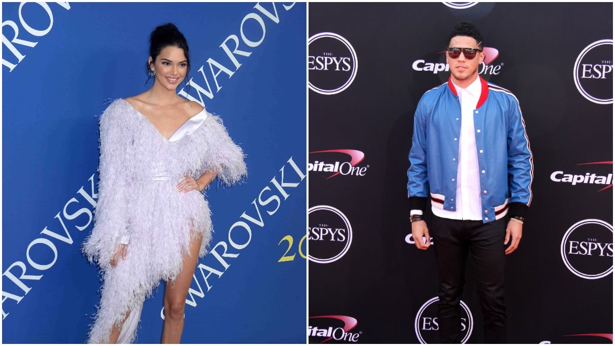 A side-by-side photo of Kendall Jenner and Devin Booker on the red carpet.