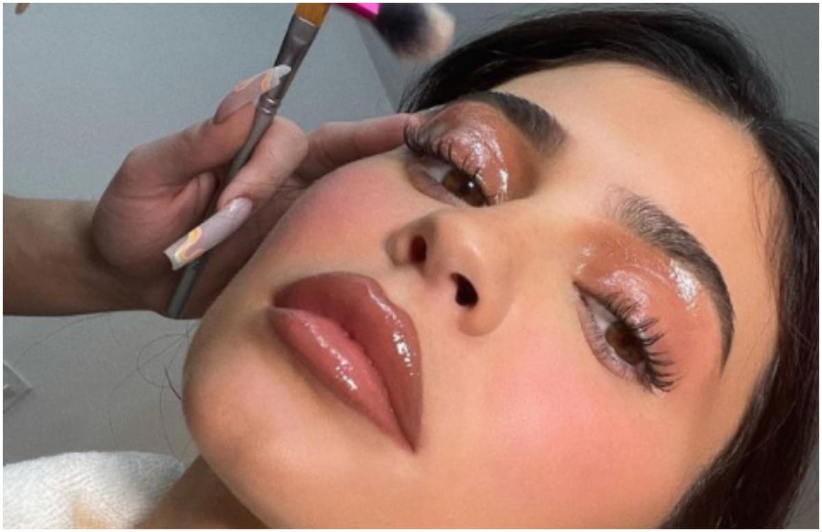 A screenshot from Kylie Jenner's Instagram page of her looking at the camera with a full face of makeup.