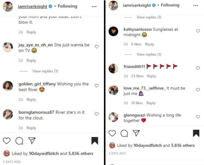 IG comment's from River's IG post