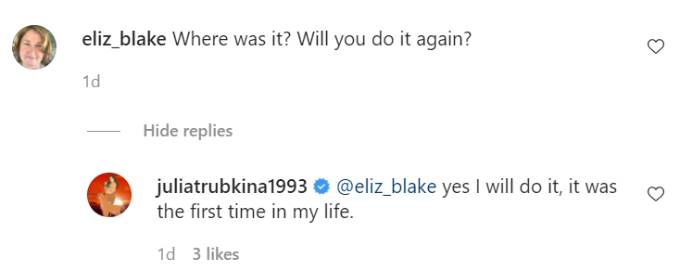 Comments on Julia Trubkina's Instagram post.